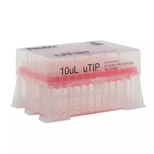 uTIP Universal Pipette Tips 10 μL Racked, Filtered, Sterilized