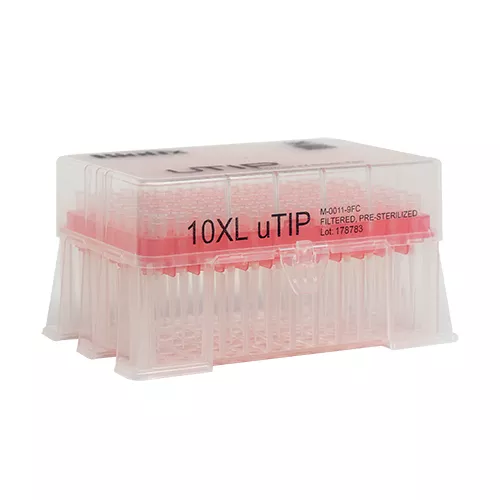  uTIP Universal Pipette Tips 10 μL XL Racked, Filtered, Sterilized