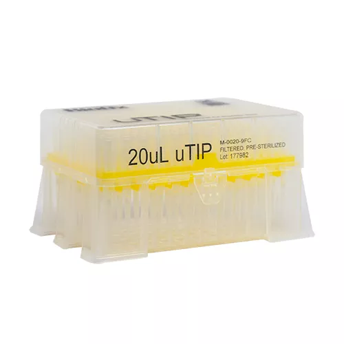 uTIP Universal Pipette Tips 20 μL Racked, Filtered, Sterilized