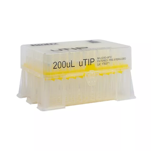  uTIP Universal Pipette Tips 200 μL Racked, Filtered, Sterilized