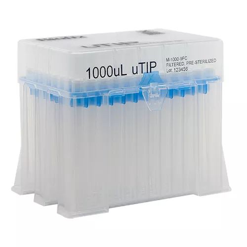 uTIP Universal Pipette Tips 1000 μL Racked, Filtered, Sterilized