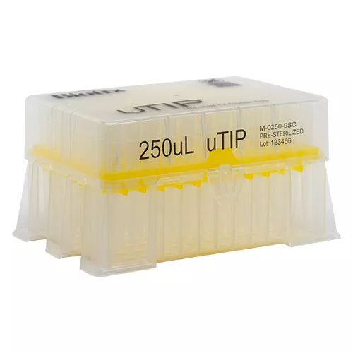 uTIP Universal Pipette Tips 250 μL Racked, Sterilized