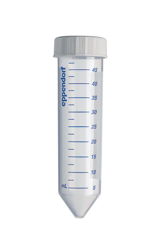 [0030122178] Eppendorf Conical Tubes, 50 mL, Sterile, pyrogen-, DNase-, RNase-, human and bacterial DNA-free, colorless, 500 tubes (20 bags × 25 tubes)