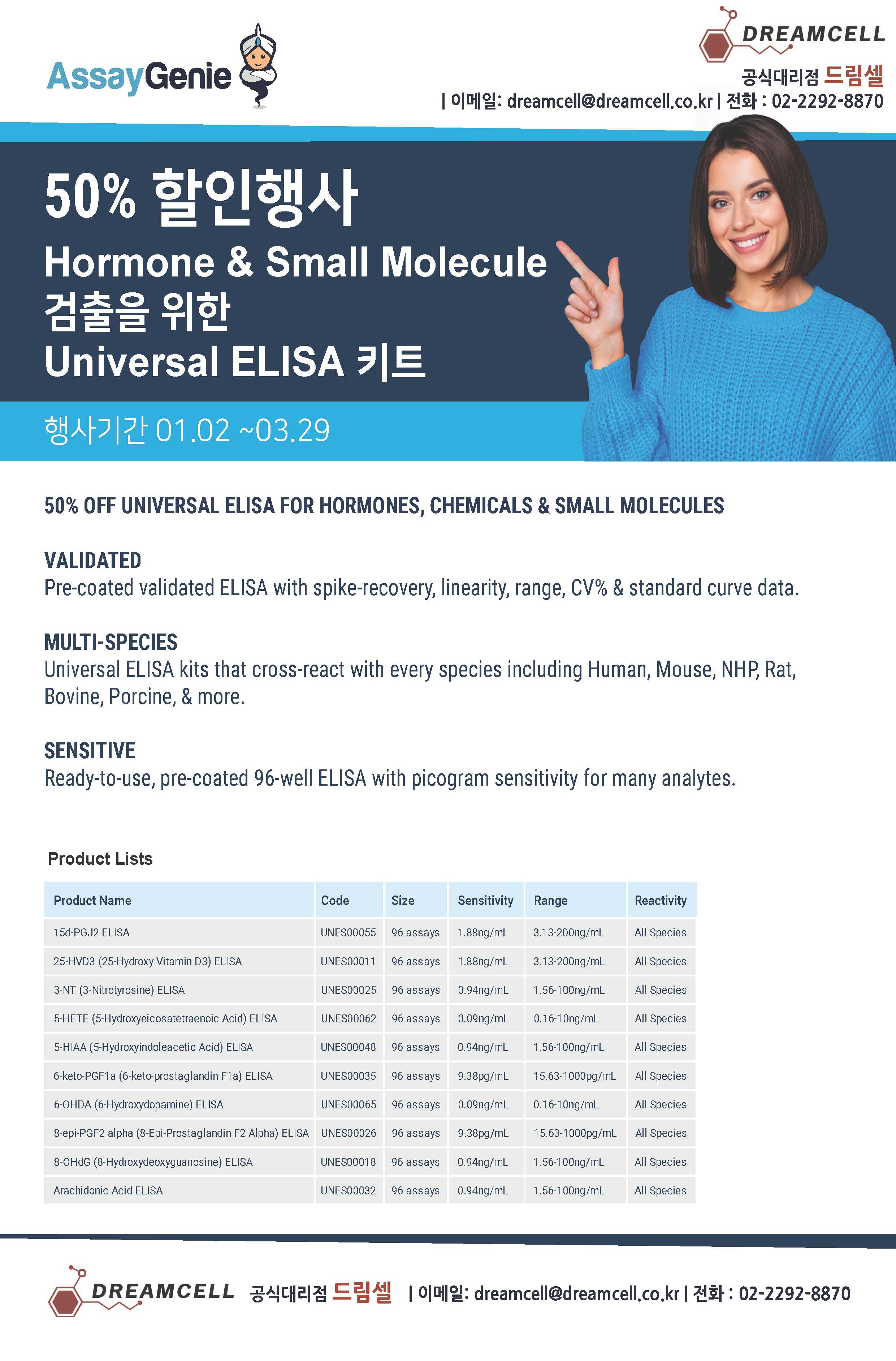 [AssayGenie 공식 대리점 드림셀] 50% 할인!! Hormone &  Small Molecule Universal ELIS...