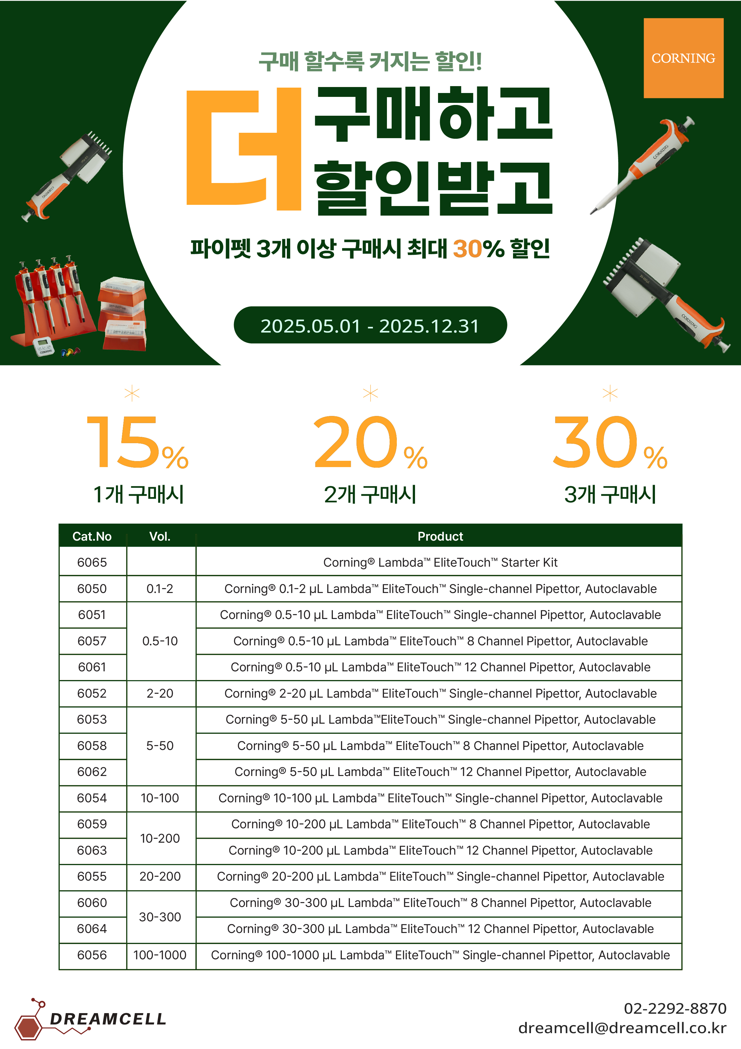 [Corning] 드림셀에서 구매할수록 커지는 할인! 코닝 파이펫 최대 30% 할인!